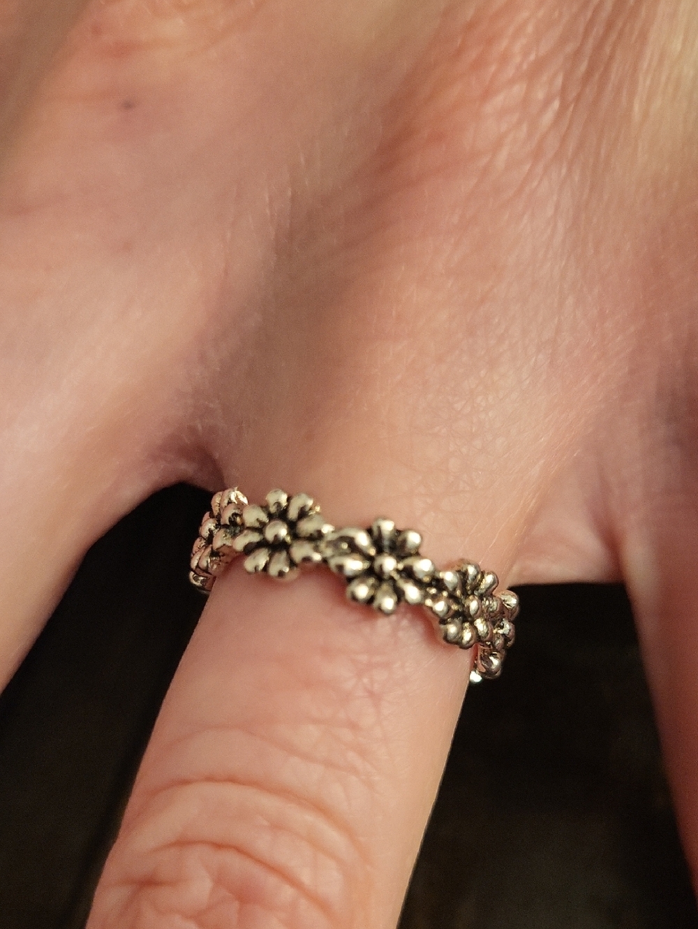 Silver Daisy Flower Band Ring